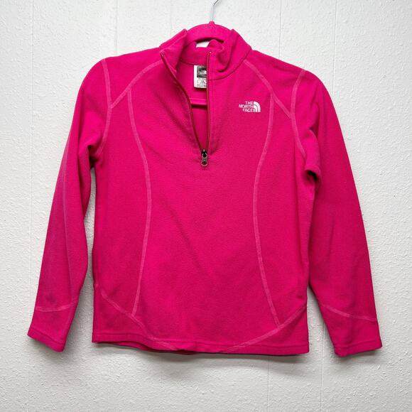 The North Face Girls Pink Pullover Fleece Sweatshirt Sz Large 1/4 Zip Warm Cozy - Picture 1 of 12